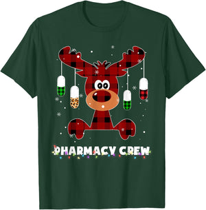 Funny Red Plaid Reindeer Pharmacy Crew Christmas Gift T-Shirt - T-Shirt | Forest