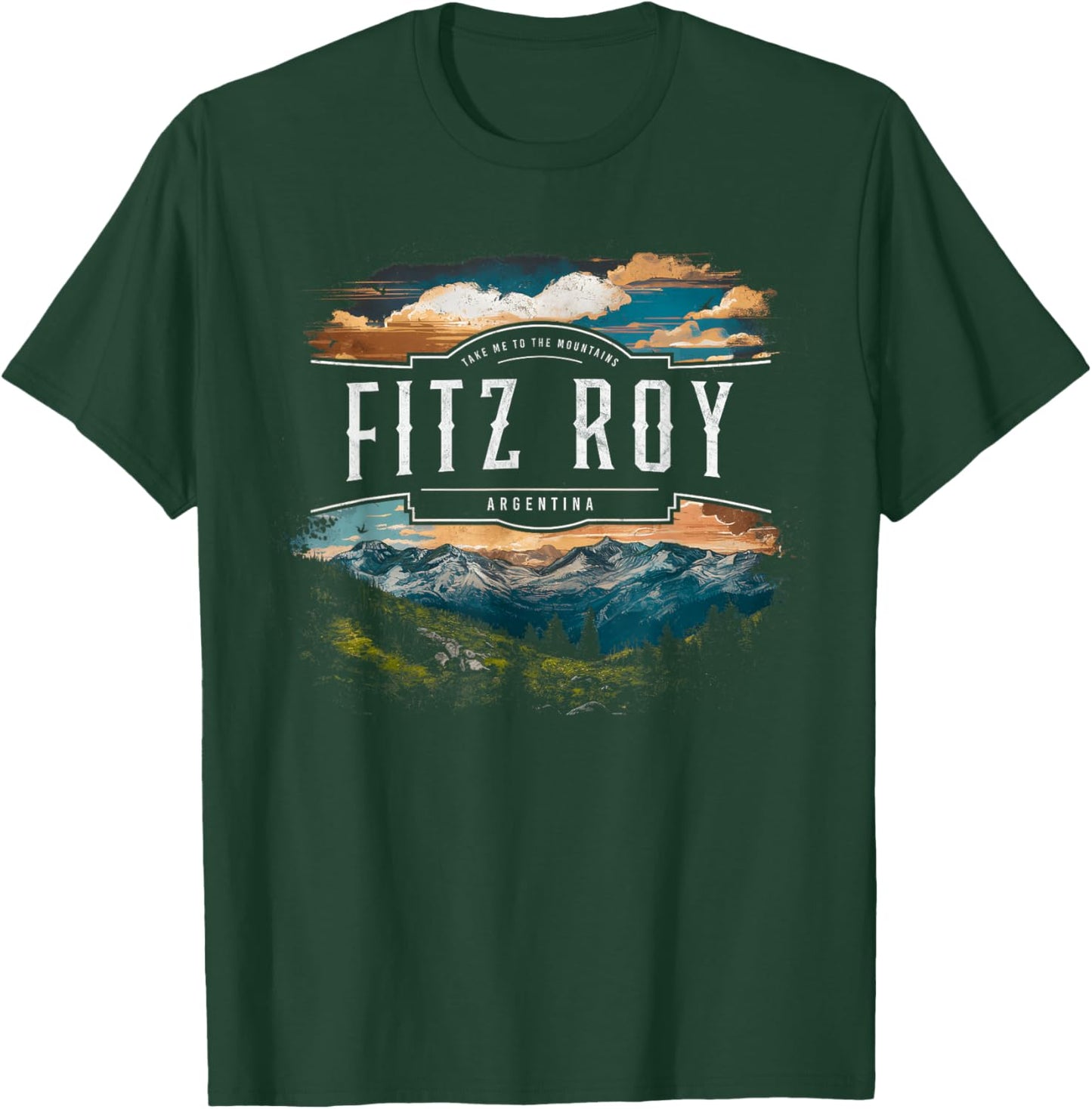Fitz Roy Mountains Argentina Hiking Outdoors Vintage T-Shirt - T-Shirt | Forest