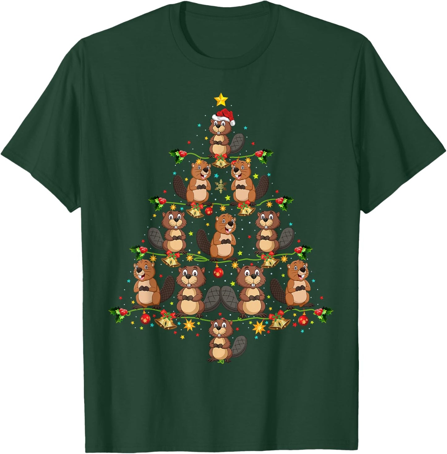 Funny Beavers Christmas Tree Gift Funny Christmas Beaver T-Shirt - T-Shirt | Forest