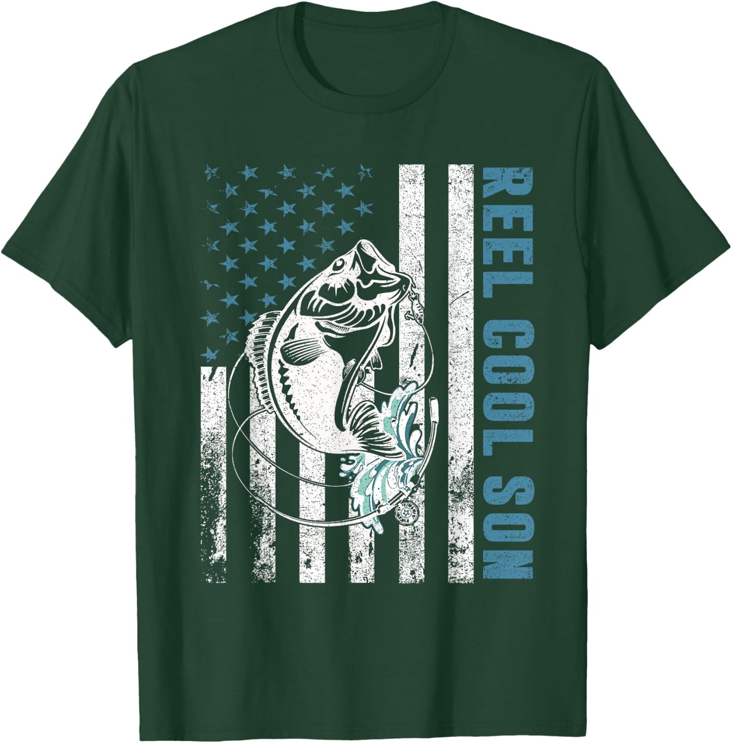 Fishing Lovers Gifts Reel Cool Son American Flag T-Shirt - T-Shirt | Forest
