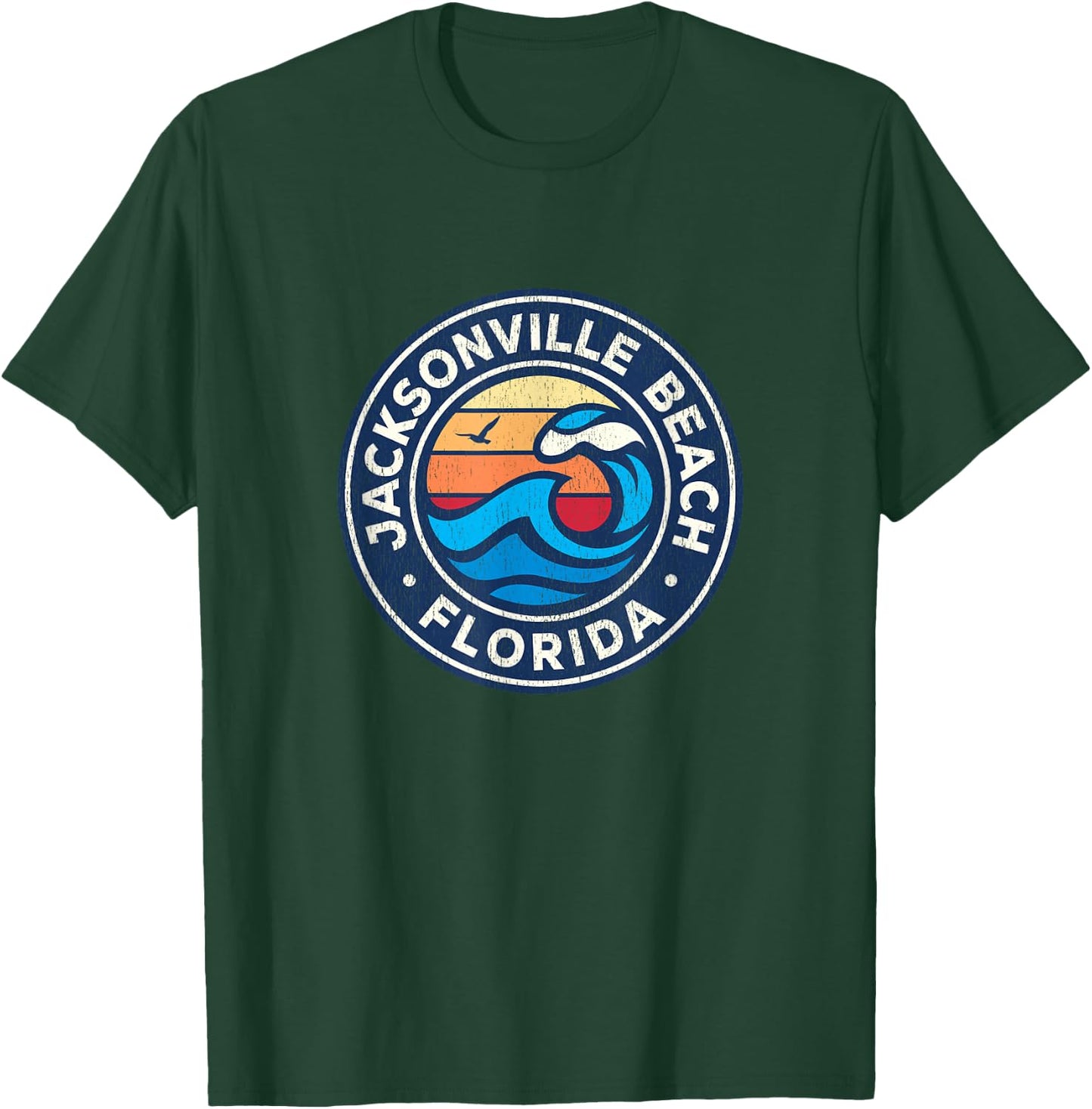 Jacksonville Beach Florida FL Vintage Nautical Waves Design T-Shirt - T-Shirt | Forest