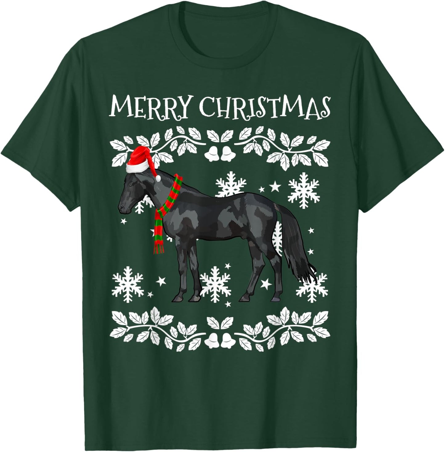 Merry Christmas Ornament Black Horse Ugly Xmas T-Shirt - T-Shirt | Forest