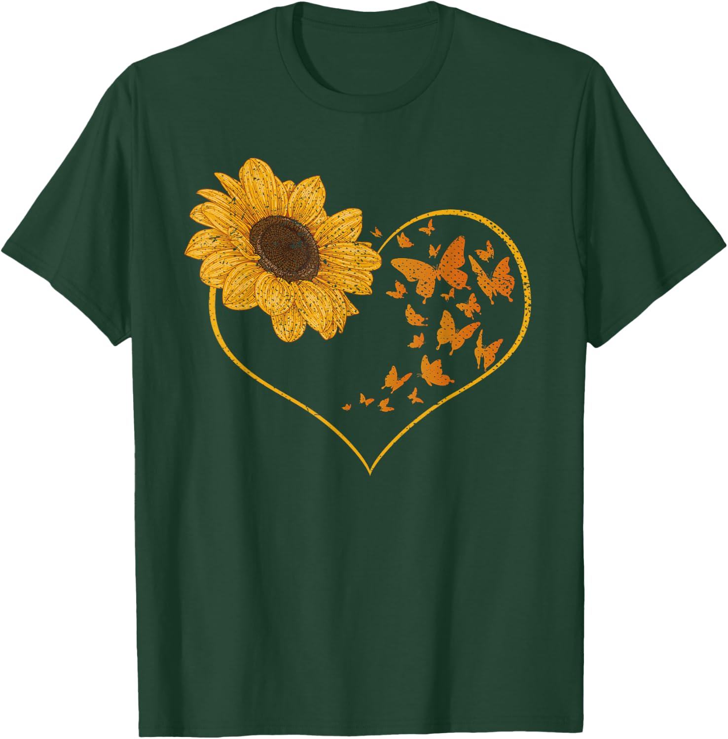 Butterfly Yellow Flowers Heart Hippie Sunflower T-Shirt - T-Shirt | Forest