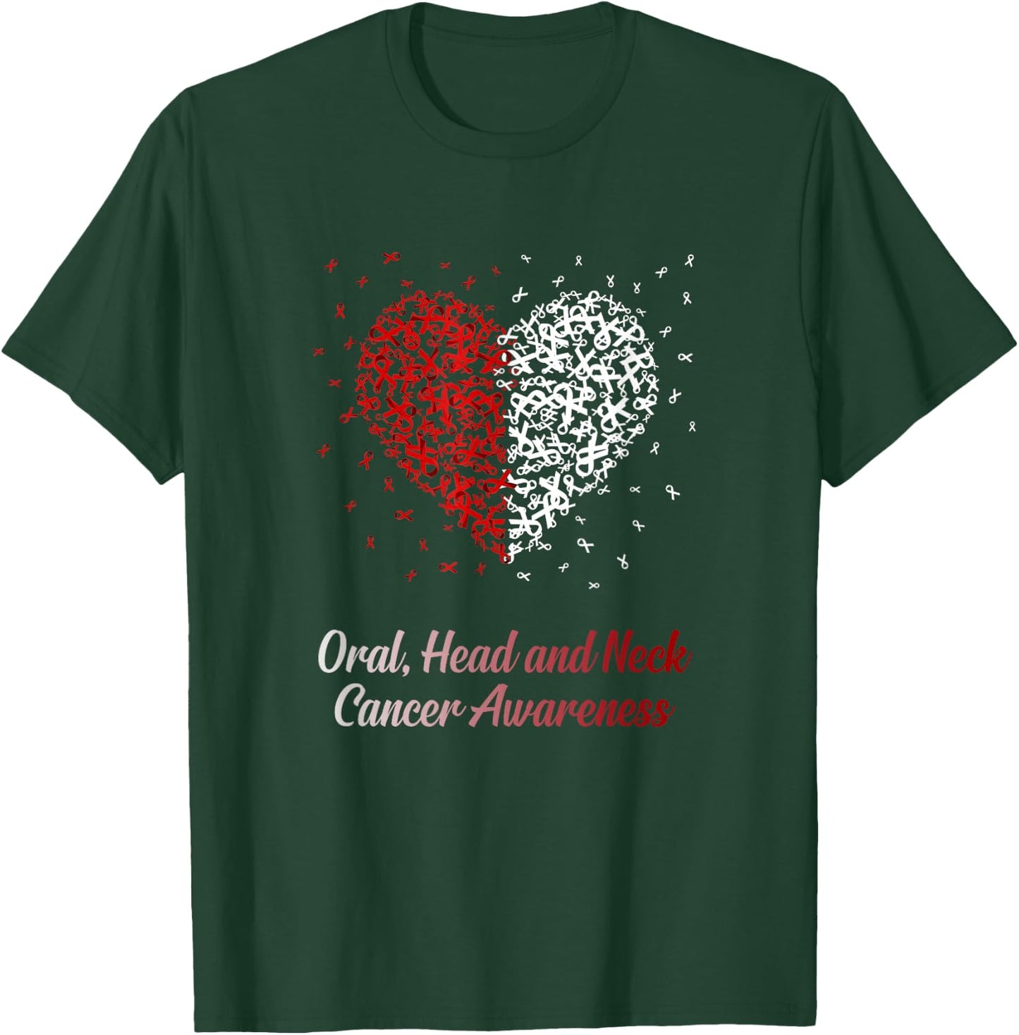 Burgundy White Heart Ribbon Oral Head Neck Cancer Awareness T-Shirt - T-Shirt | Forest