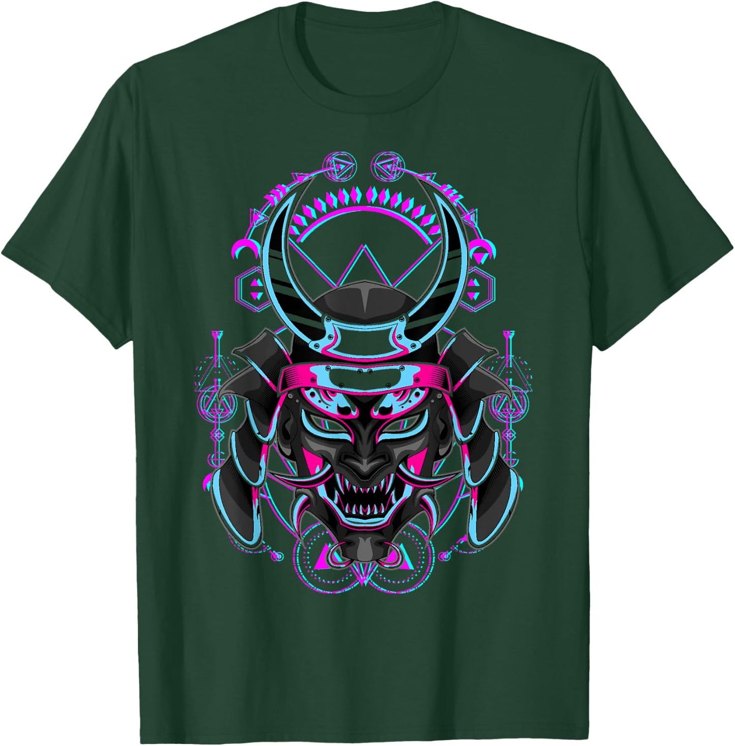 Japanese Demon Samurai Oni Face Mask Glitch T-Shirt - T-Shirt | Forest