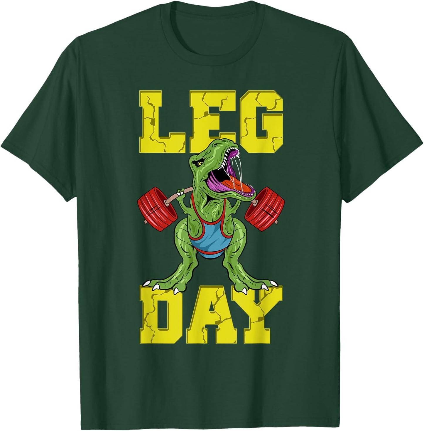 Leg Day Dinosaur Weight Lifter Barbell Training Squat T-Shirt - T-Shirt | Forest