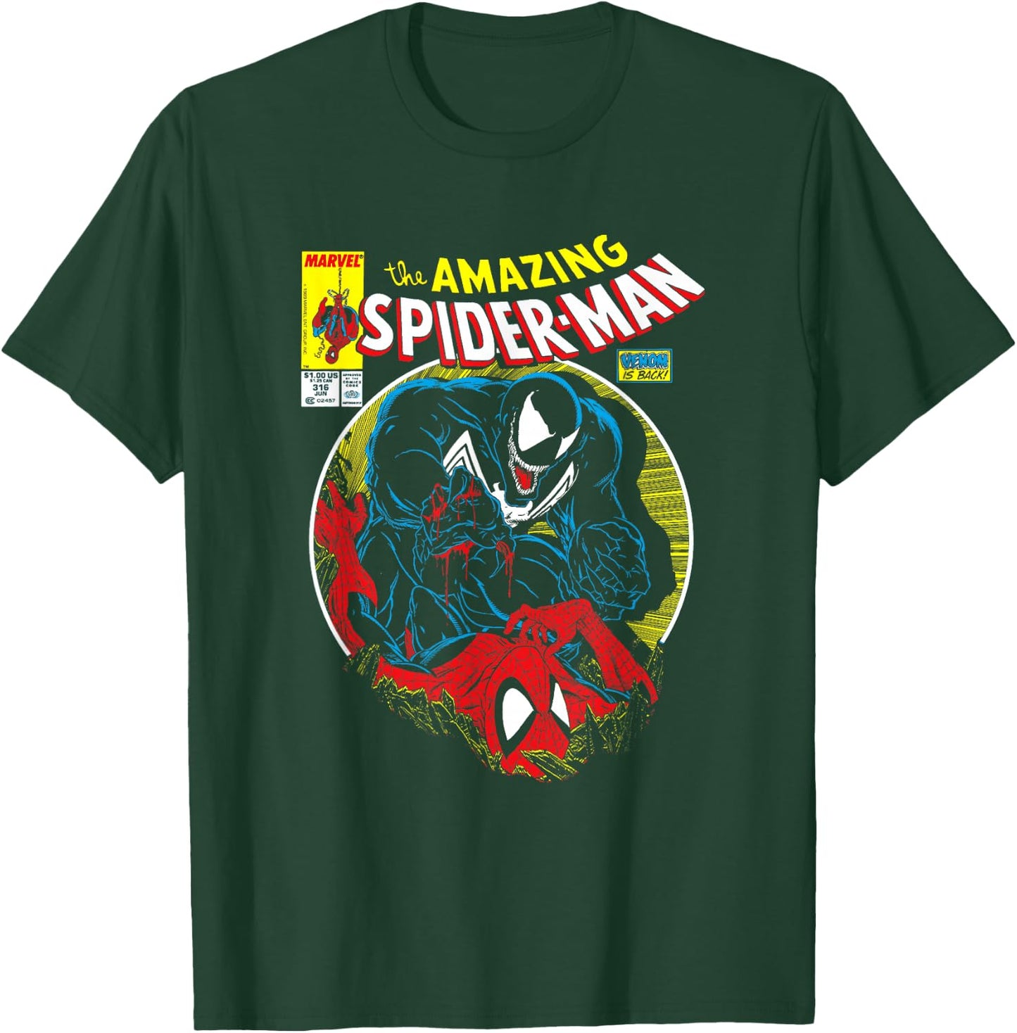 Marvel Spider-Man VS Venom Bloody Battle Comic Cover T-Shirt - T-Shirt | Forest