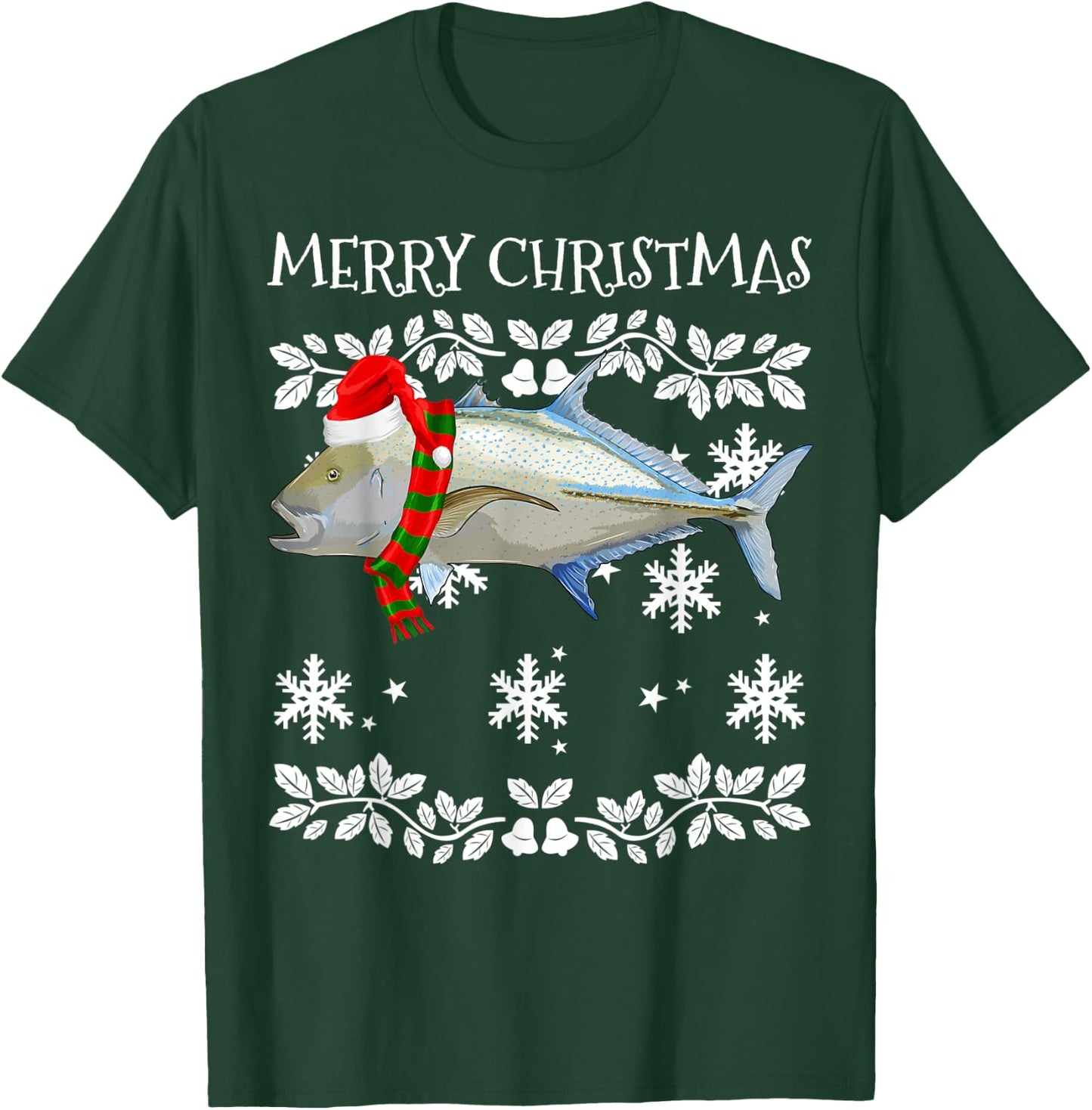 Fish Merry Christmas Ornament Bluefin Trevally Ugly Xmas T-Shirt - T-Shirt | Forest