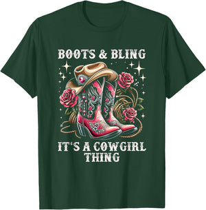 Rodeo Girls Women Cowboy Boots And Bling Its A Cowgirl Thing T-Shirt - T-Shirt | Forest