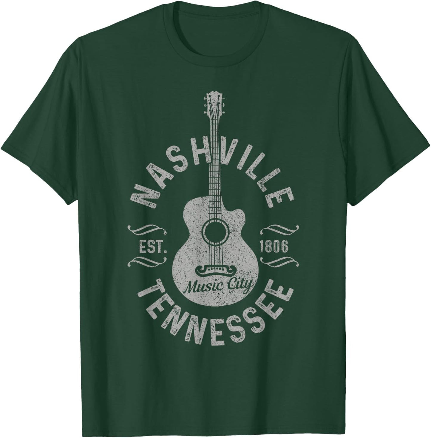 Nashville Tennessee Vintage Guitar Country Music City T-Shirt - T-Shirt | Forest
