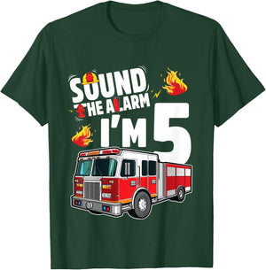 Fire Truck 5th Birthday Boy Firefighter 5 Year Old T-Shirt - T-Shirt | Forest