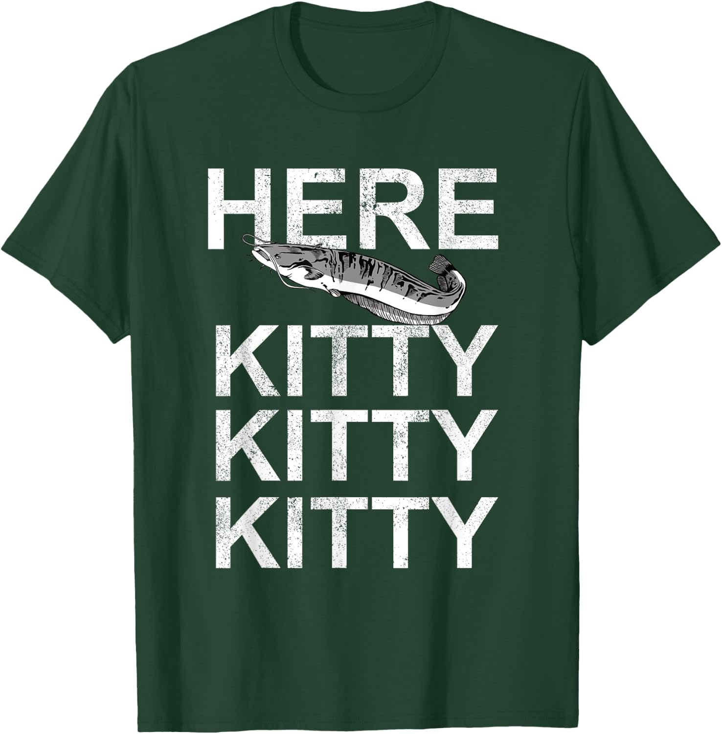 Here Kitty | Cat Fisherman Angler Funny Fishing Lover T-Shirt - T-Shirt | Forest