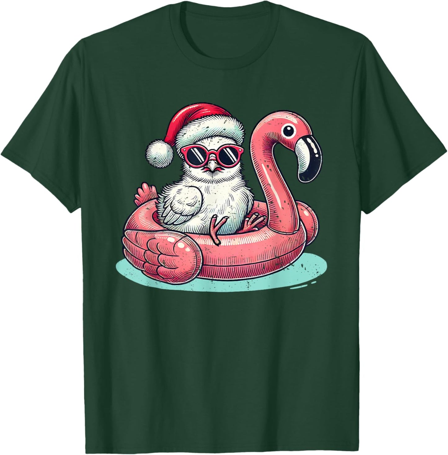 Christmas in July Silkie Chicken Mom Santa Flamingo Floatie T-Shirt - T-Shirt | Forest