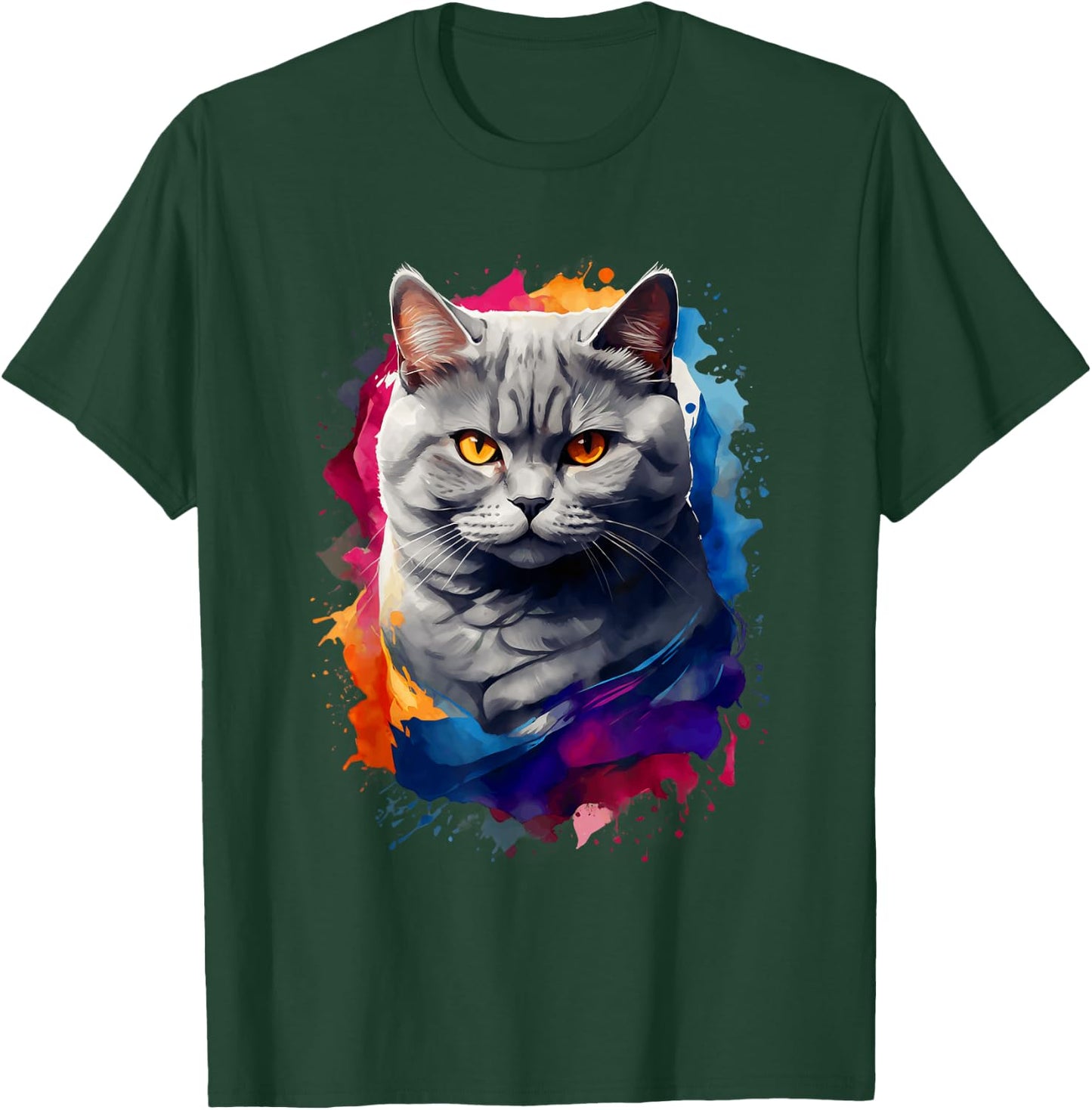 British Shorthair Watercolor Cat - All Ages Cat Lovers T-Shirt - T-Shirt | Forest