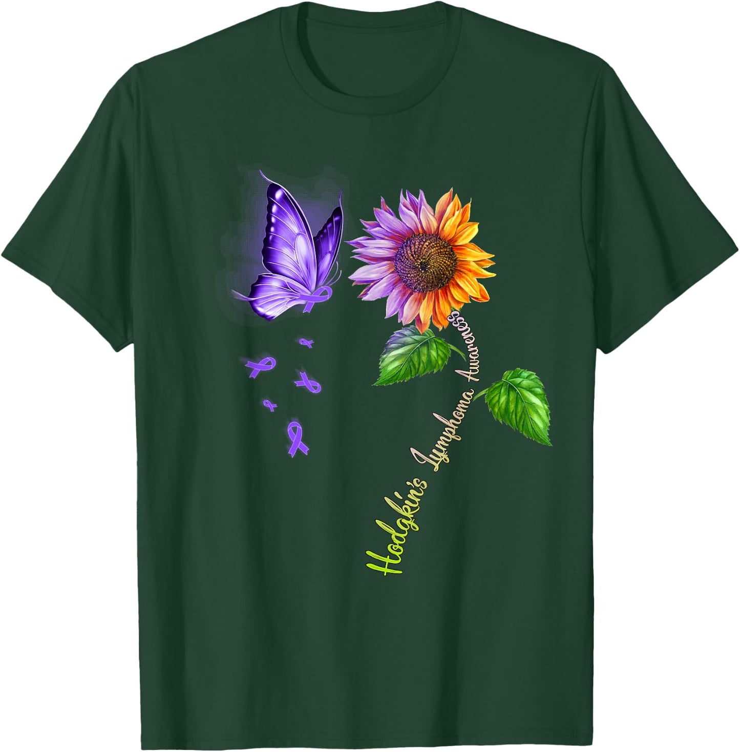 Butterfly Sunflower Hodgkin's Lymphoma Awareness T-Shirt - T-Shirt | Forest
