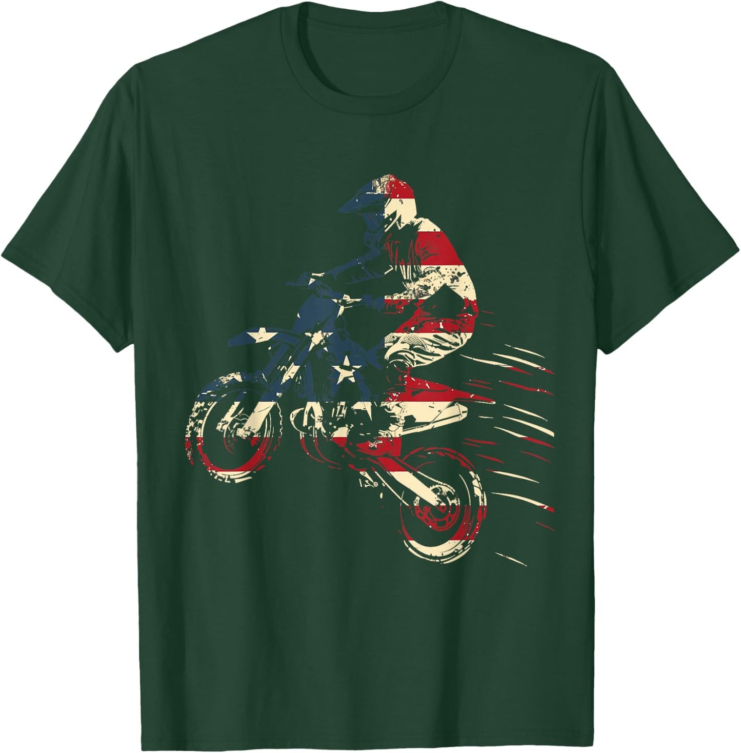 Motocross Dirt Bike MX American Flag Patriotic Biker Vintage T-Shirt - T-Shirt | Forest