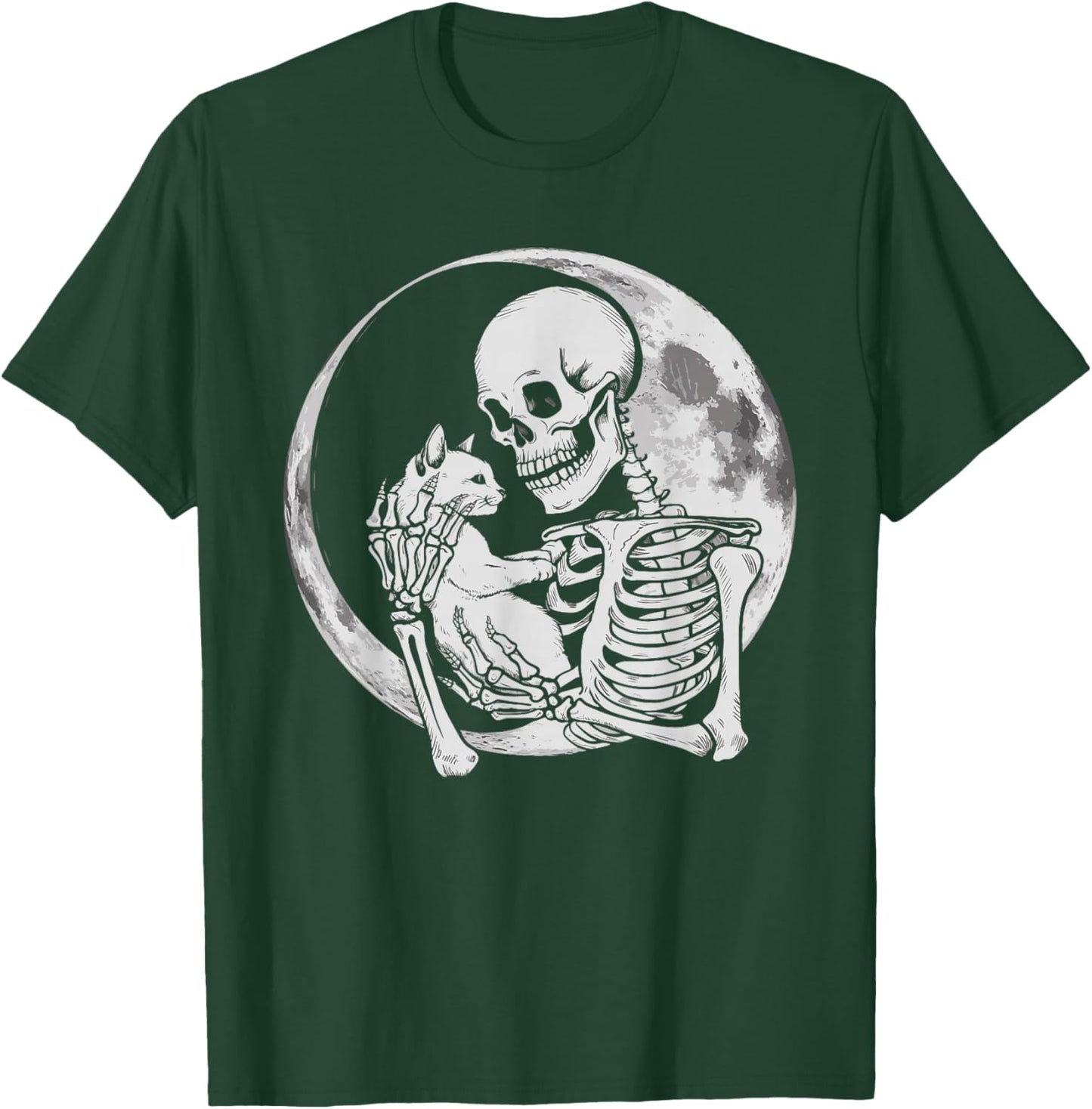 Skeleton Holding Cat Feline Women Kids T-Shirt - T-Shirt | Forest