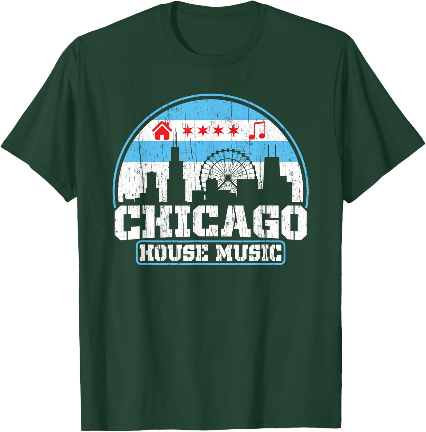 Chicago House Music Vintage Skyline DJ Gift T-Shirt - T-Shirt | Forest