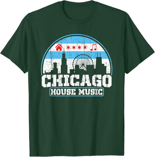 Chicago House Music Vintage Skyline DJ Gift T-Shirt - T-Shirt | Forest