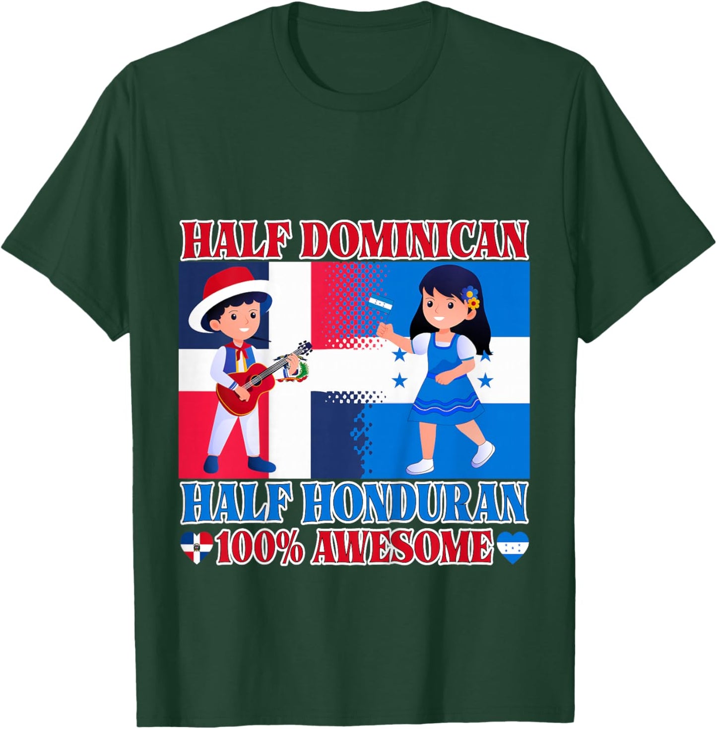Half Honduran Half Dominican Republic Flag Toddler Girl Boy T-Shirt - T-Shirt | Forest