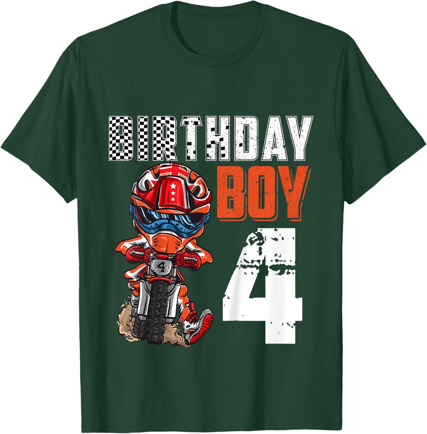 Motocross MX 4th Gift 4 Year Old Dirt Bike Birthday Party T-Shirt - T-Shirt | Forest