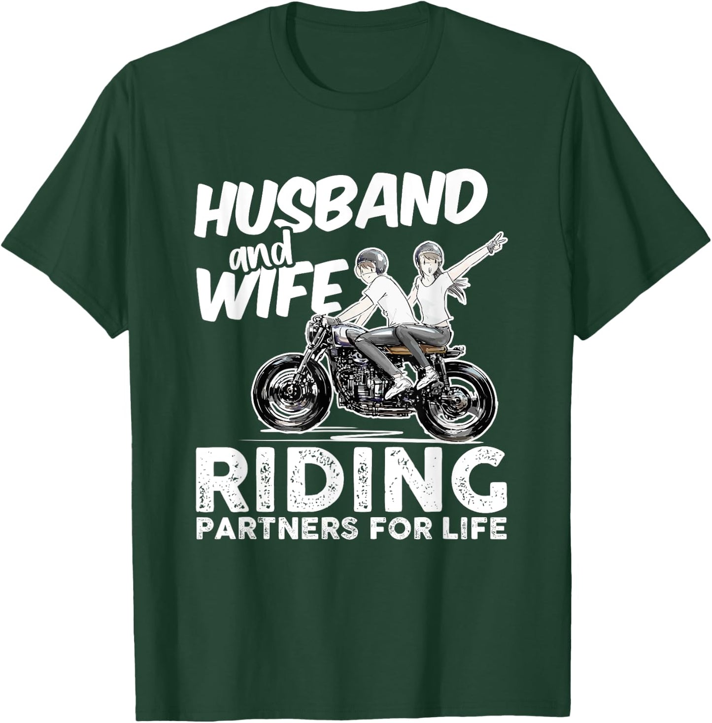 Husband And Wife Riding Partners For Life - Motorcycle Lover T-Shirt - T-Shirt | Forest