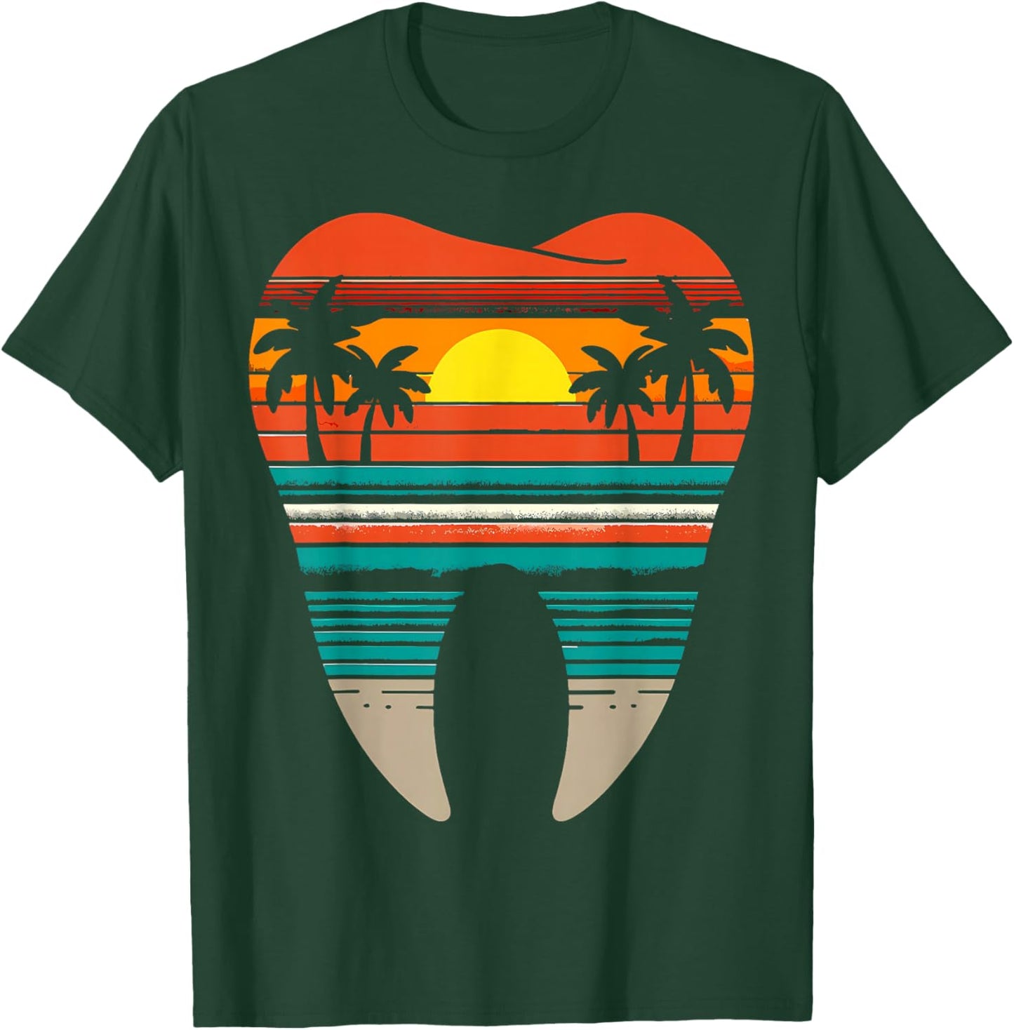 Summer Sunset Dental Beach Summer Vacation Dentist Retro T-Shirt - T-Shirt | Forest
