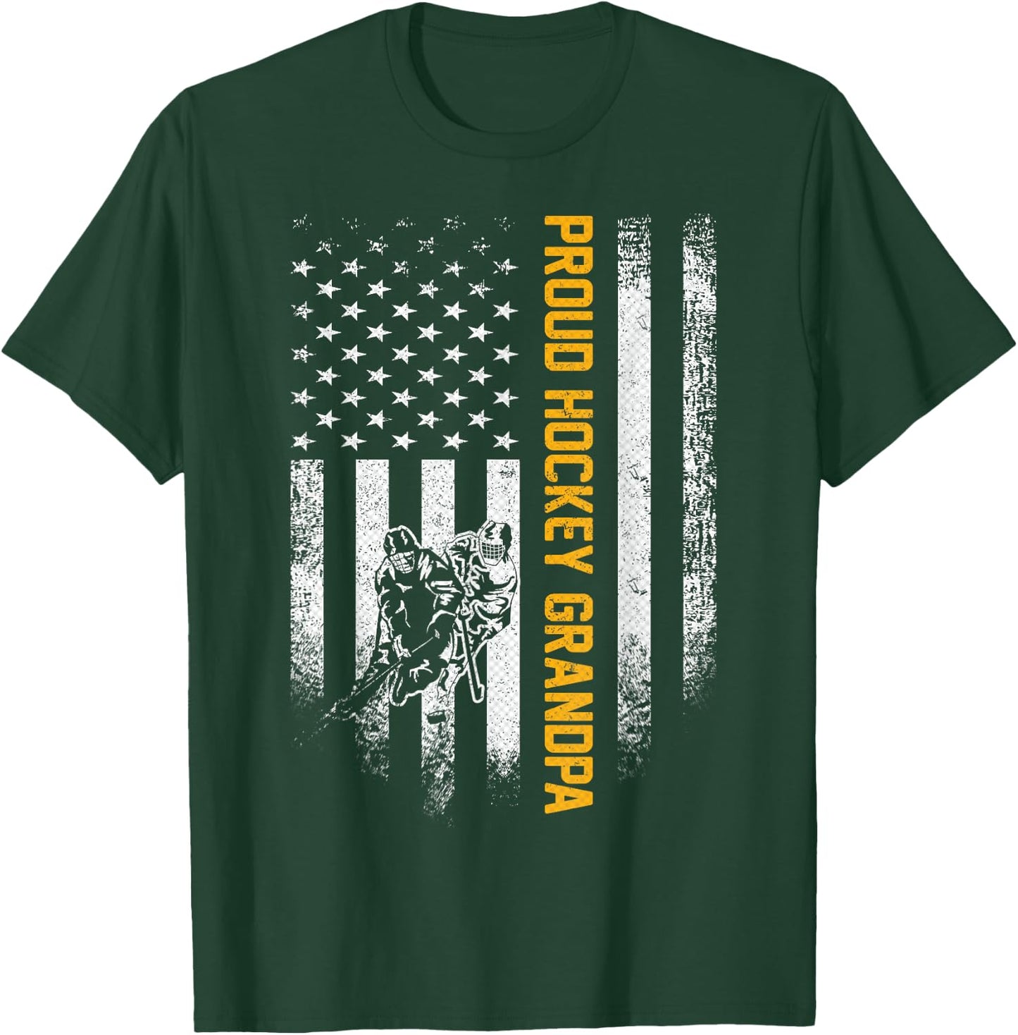 Vintage USA American Flag Proud Hockey Grandpa Silhouette Women Men T-Shirt - T-Shirt | Forest
