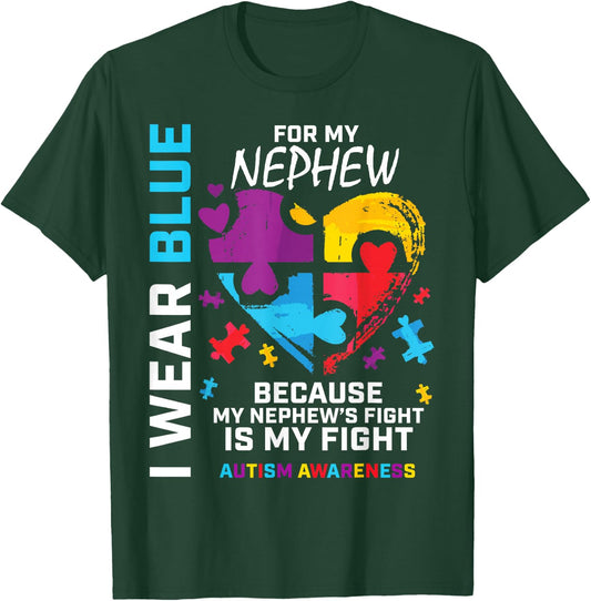 Uncle Aunt Heart I Wear Blue for My Nephew Autism Awareness Small T-Shirt - T-Shirt | Forest