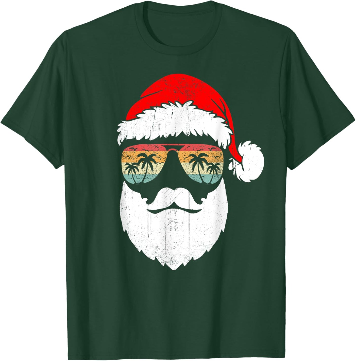 Santa Face Retro Sunglasses Hawaiian Christmas Xmas Tropical T-Shirt - T-Shirt | Forest