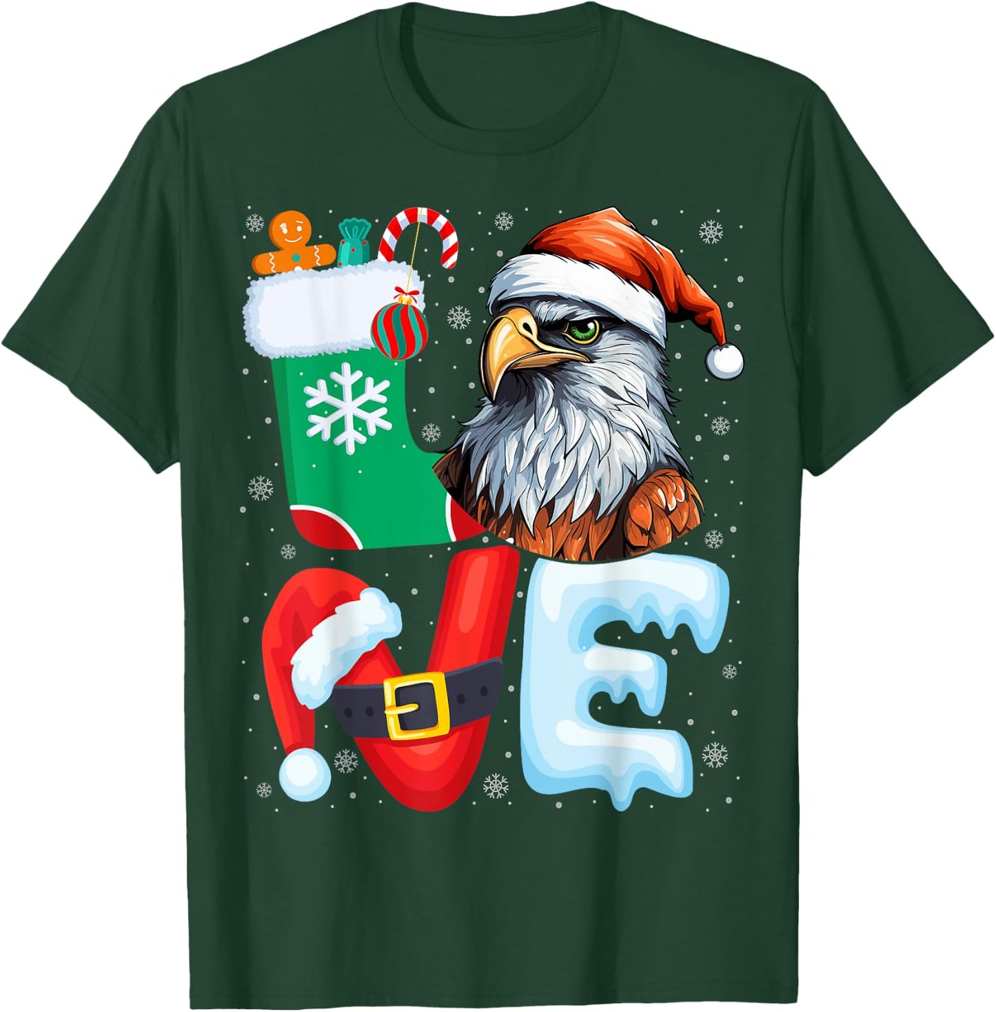 Hawk Birds Wearing Santa Hat Xmas Holiday Hawk Christmas T-Shirt - T-Shirt | Forest