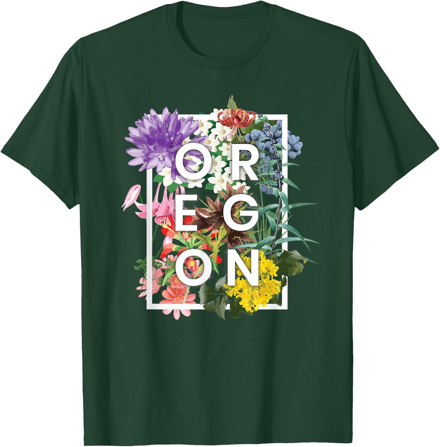 Flowers of Oregon Word Art - Oregon State USA Souvenir T-Shirt - T-Shirt | Forest