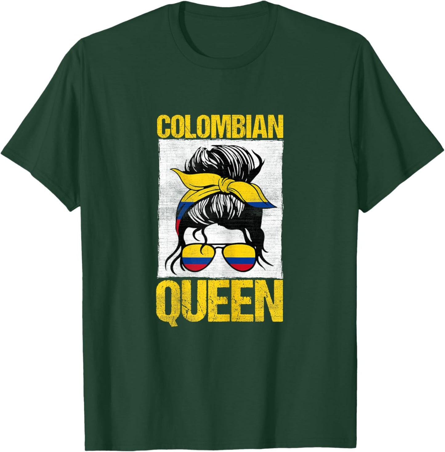 Columbia Queen Latino Americans Messy Bun Funny Colombian T-Shirt - T-Shirt | Forest