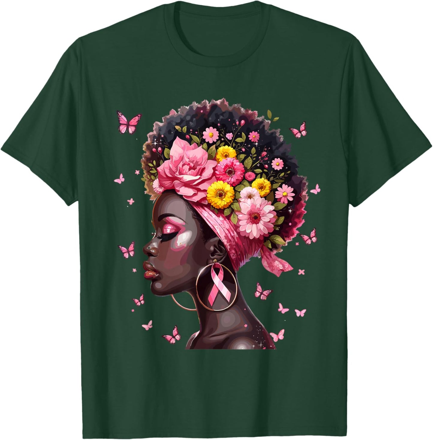 In October We Wear Pink Black Woman Breast Cancer Awareness T-Shirt - T-Shirt | Forest