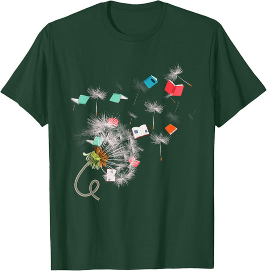 Book Reading Lover Librarian Gift Dandelion Reading T-Shirt - T-Shirt | Forest