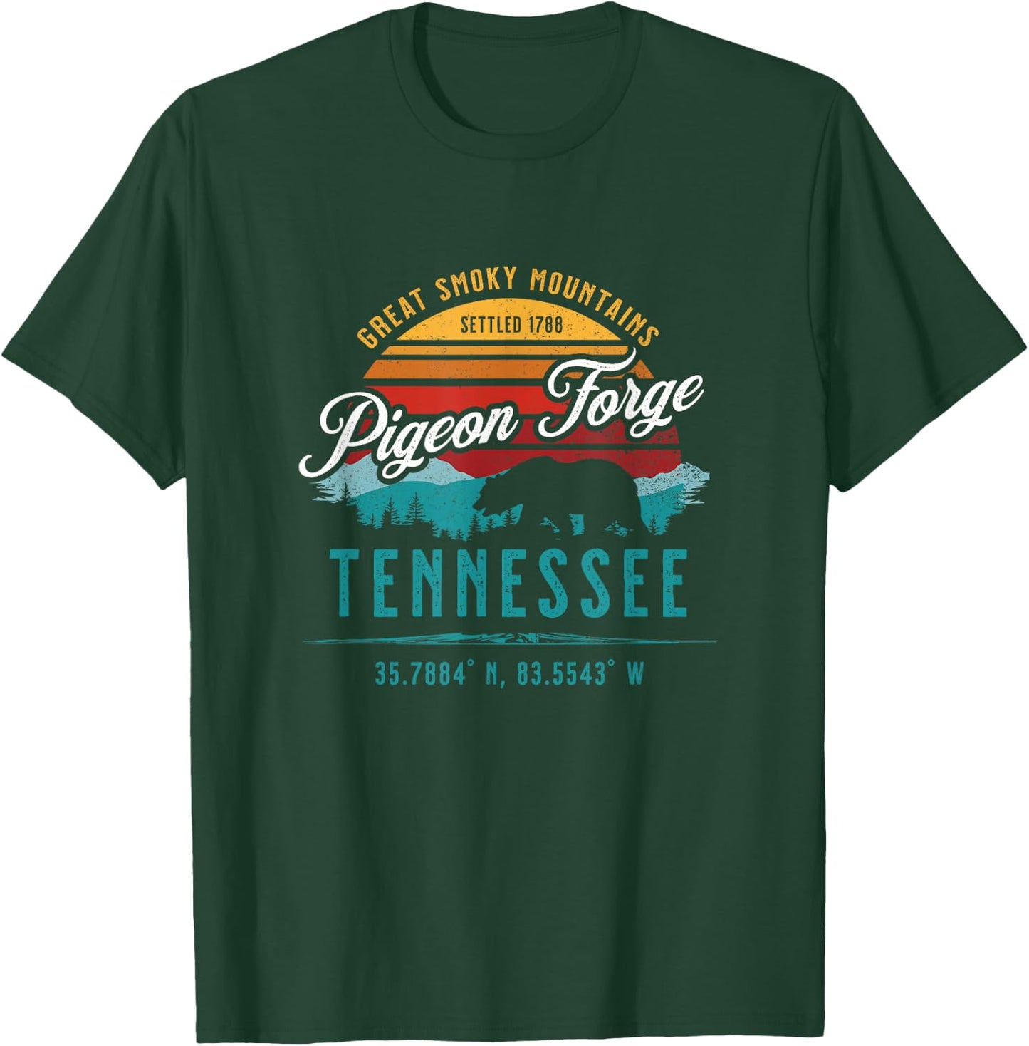 Pigeon Forge Tennessee Great Smoky Mountains Bear Retro Sun T-Shirt - T-Shirt | Forest