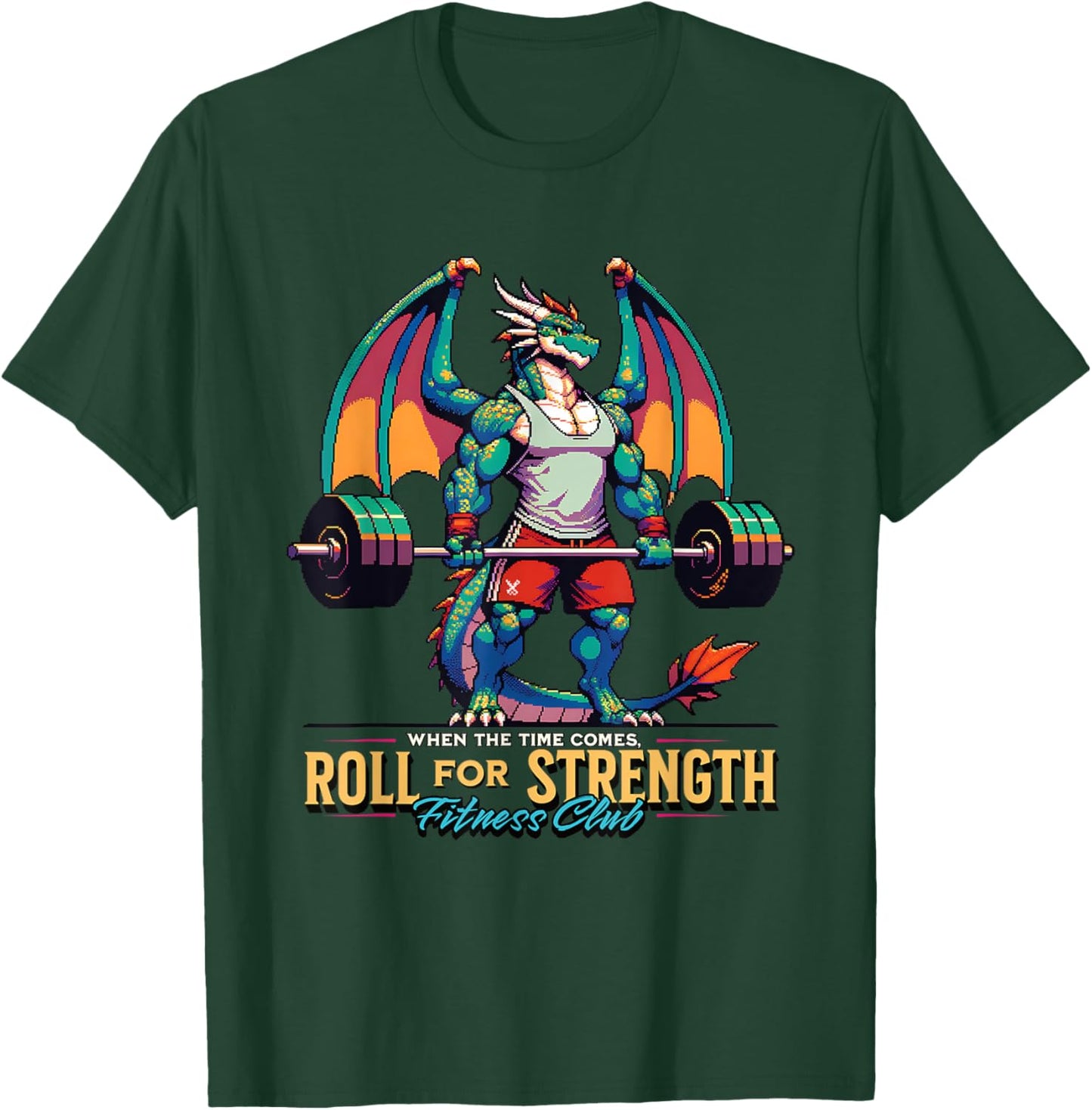 Roll for Strength Gym TTRPG Roleplaying Cool Workout Pixel T-Shirt - T-Shirt | Forest