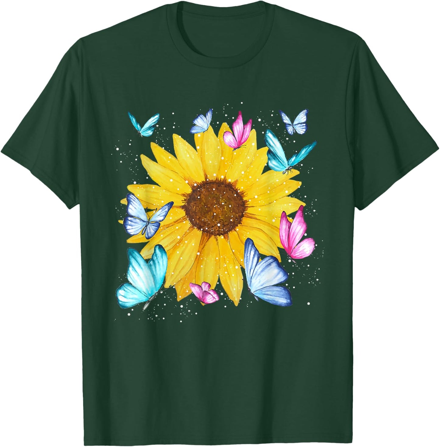 Beautiful Nature Yellow Flowers Florist Butterfly Sunflower T-Shirt - T-Shirt | Forest