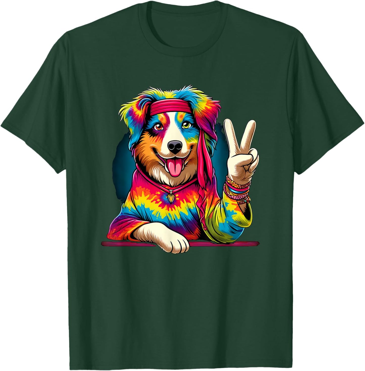 Peace Sign Tie Dye Australian Shepherd dog T-Shirt - T-Shirt | Forest