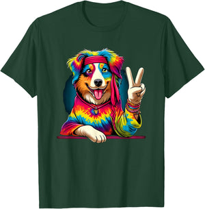 Peace Sign Tie Dye Australian Shepherd dog T-Shirt - T-Shirt | Forest