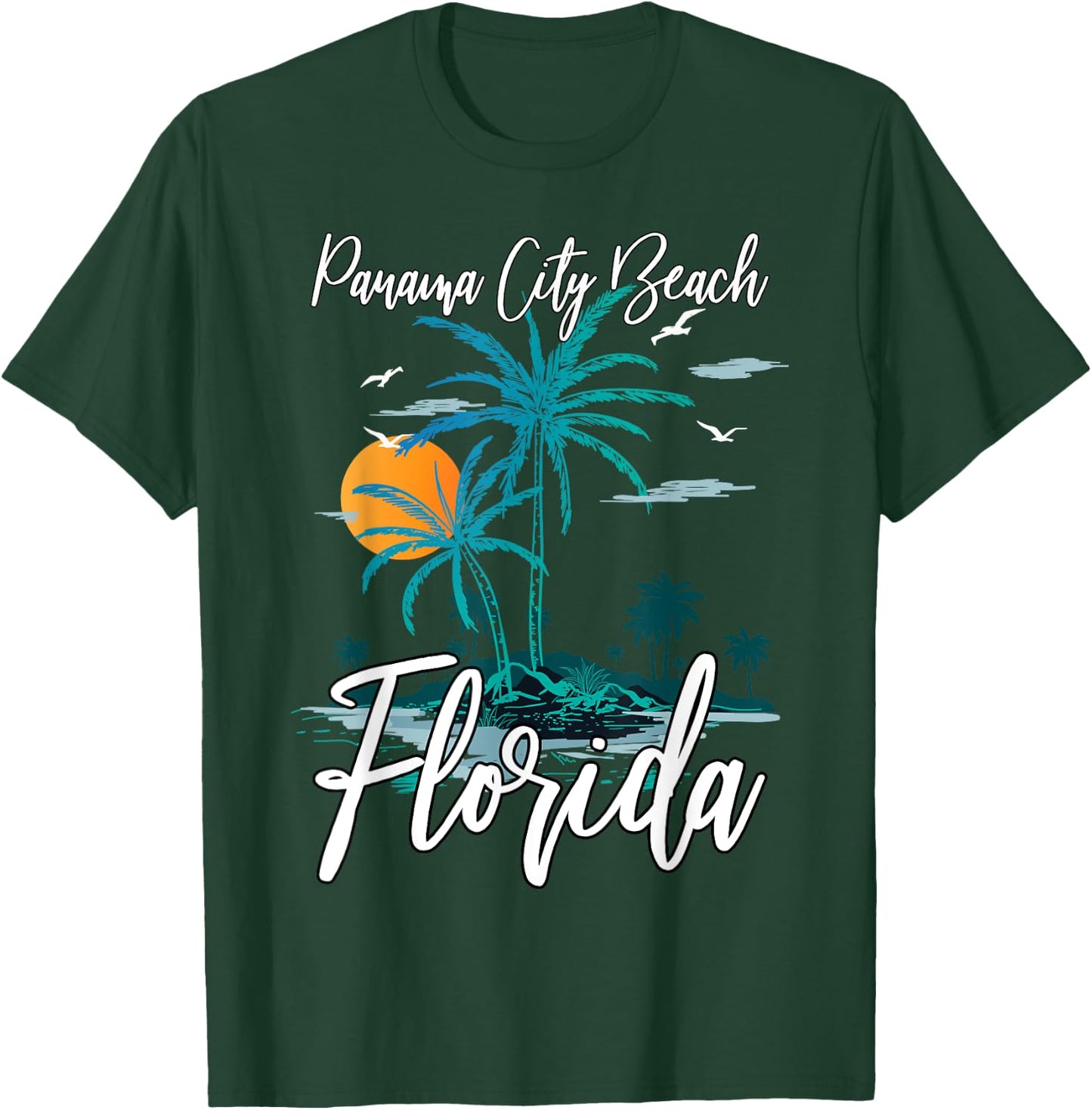 Family Vacation Retro Sunset Florida Panama City Beach Men Women Girls Kids T-Shirt - T-Shirt | Forest