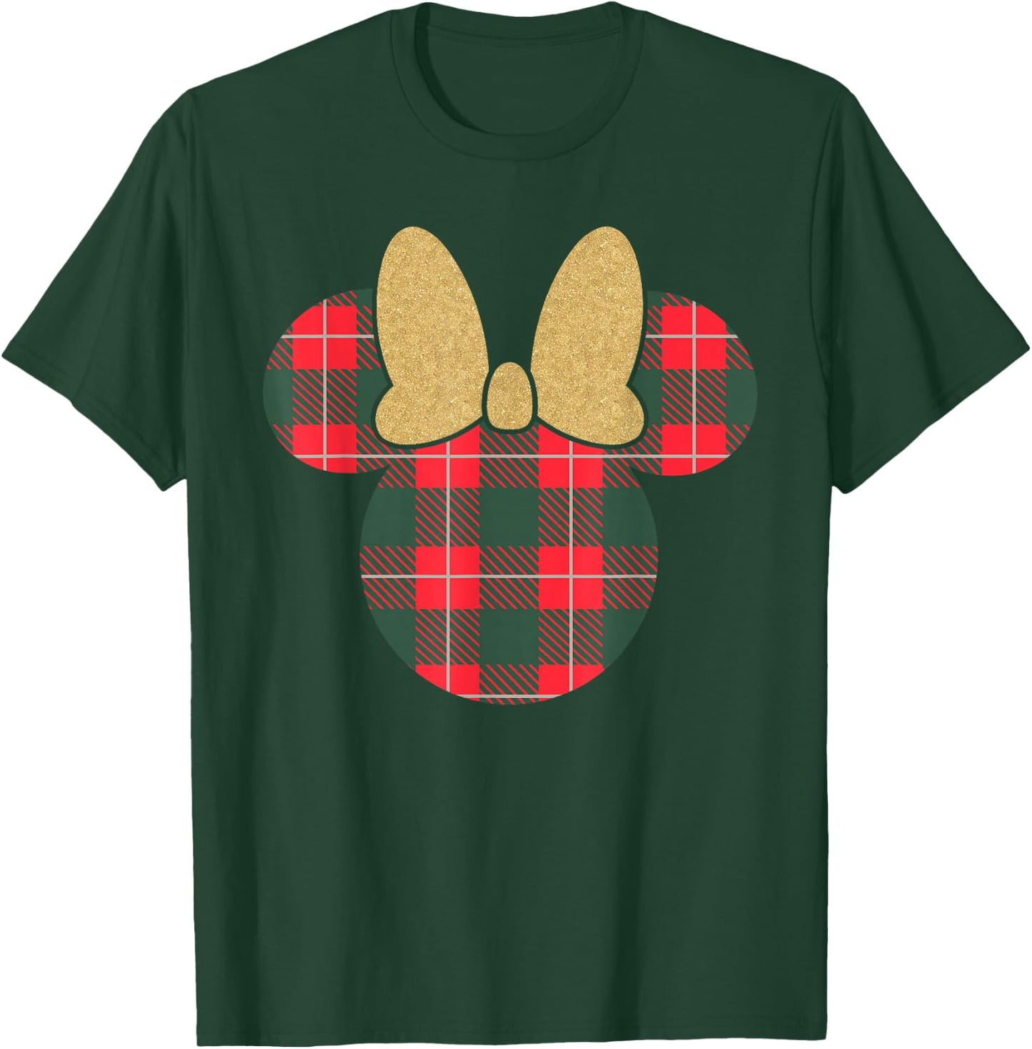 Disney Minnie Mouse Icon Holiday Plaid & Gold Bow T-Shirt - T-Shirt | Forest