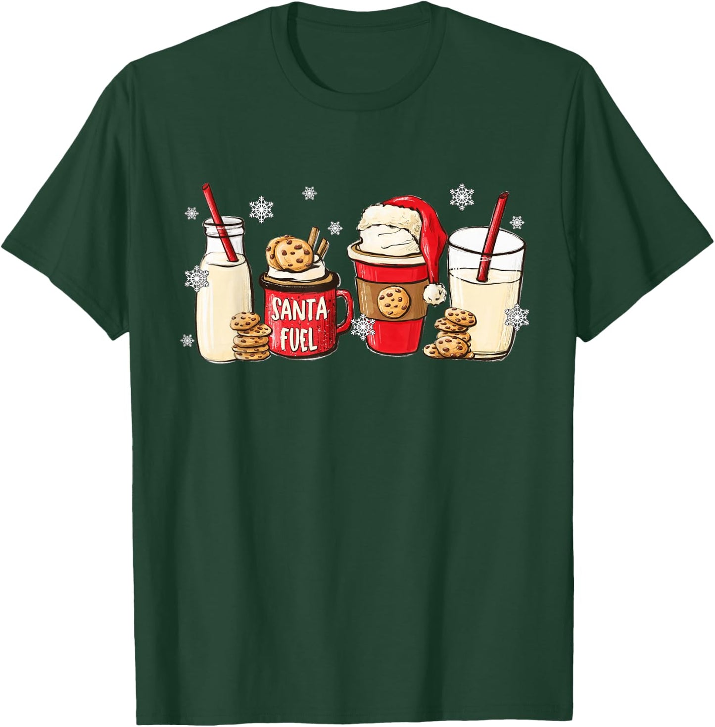 Funny Santa Fuel Christmas Milk Iced Latte Snow Cookies Xmas T-Shirt - T-Shirt | Forest