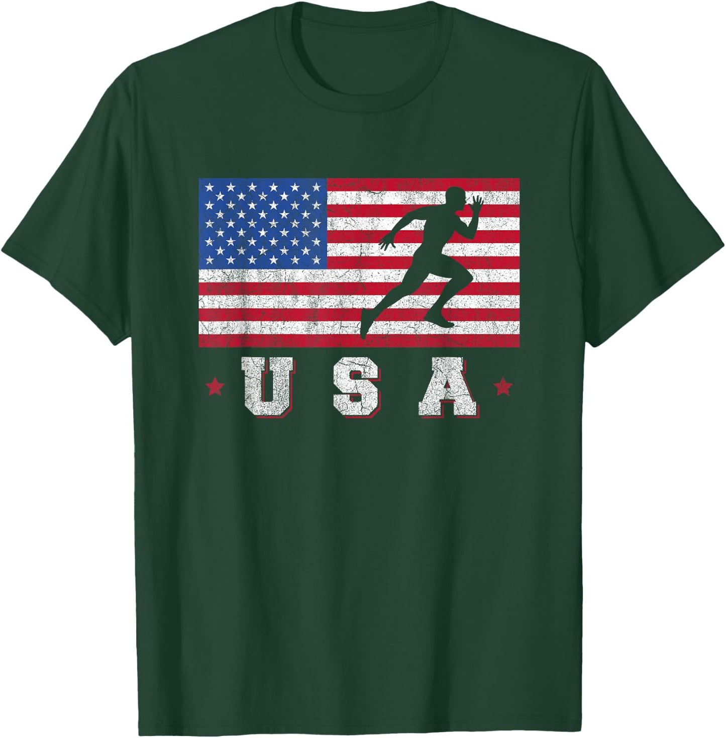 Patriotic Sports Gift American USA Flag Track And Field T-Shirt - T-Shirt | Forest