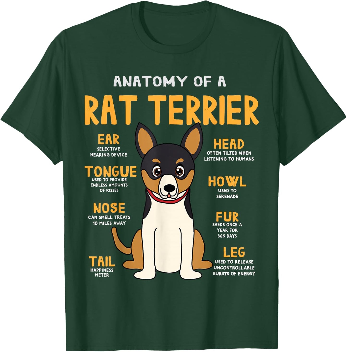 Rat Terrier Anatomy Funny Dog Mom Dad Gift T-Shirt - T-Shirt | Forest