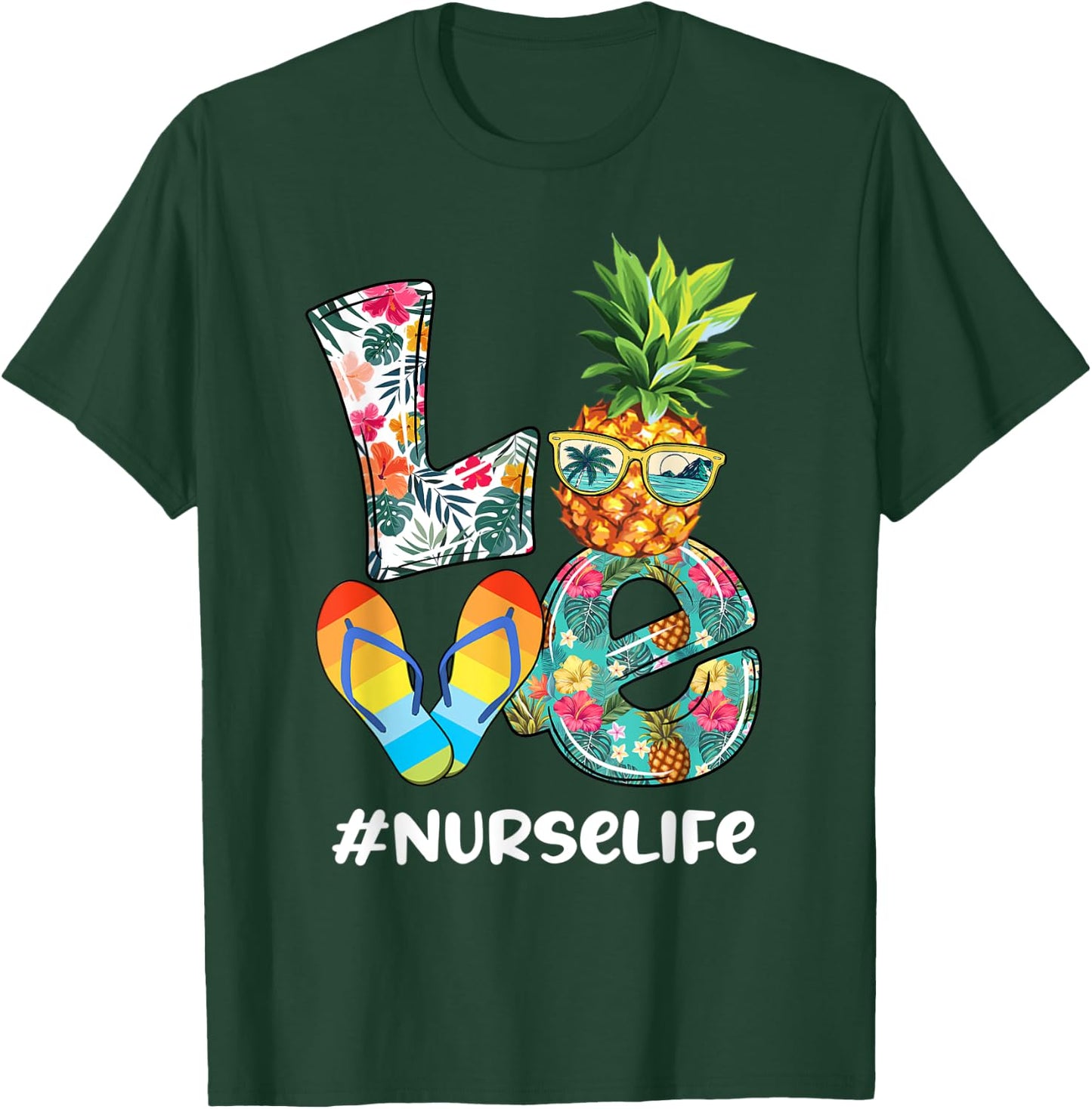 Cute Love Summer Pineapple Tropical Flip Flop Nurse Life Men Women Kids T-Shirt - T-Shirt | Forest