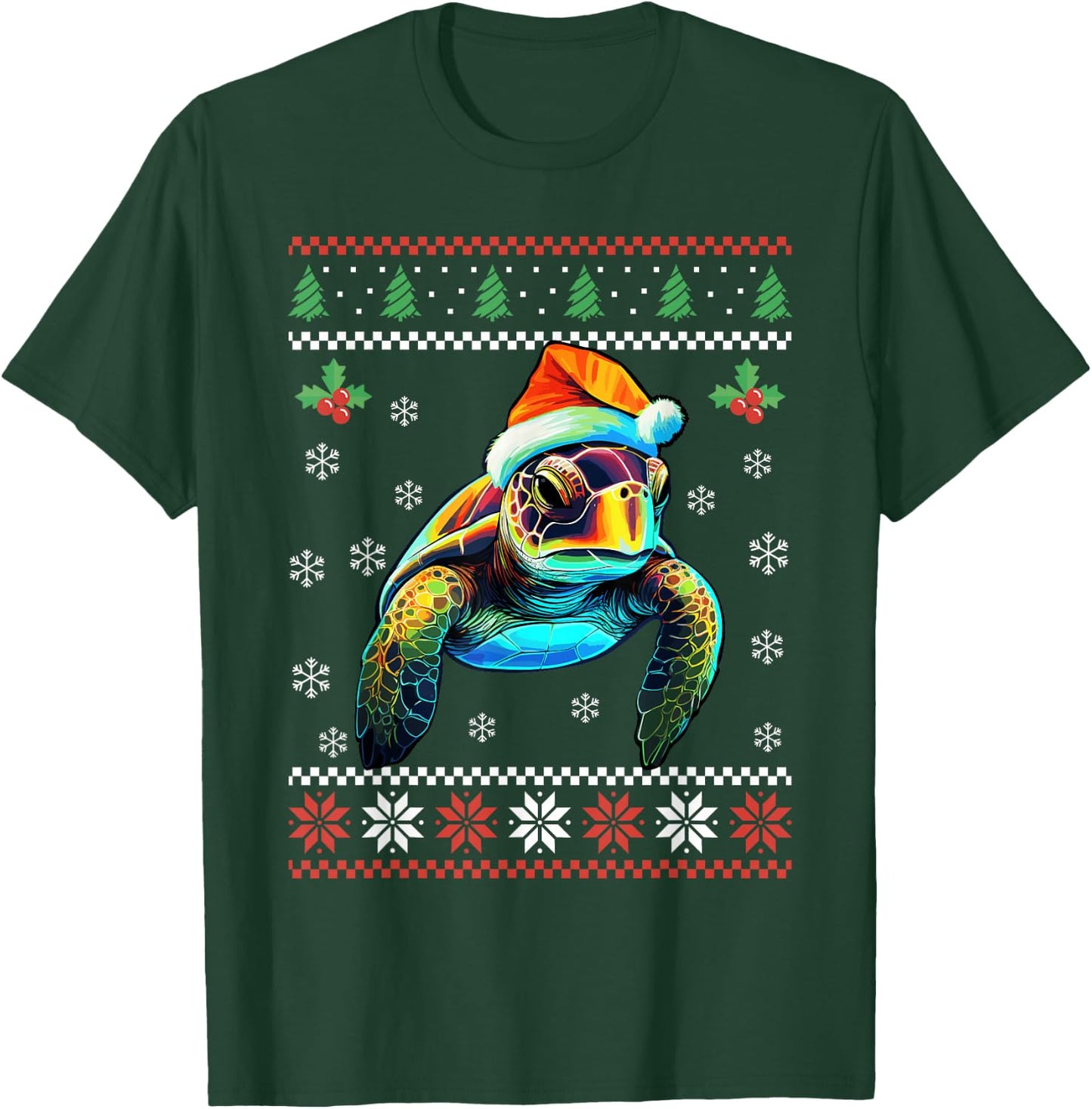 Sea Turtle Ugly Christmas Sweater Xmas For Adults Kids T-Shirt - T-Shirt | Forest
