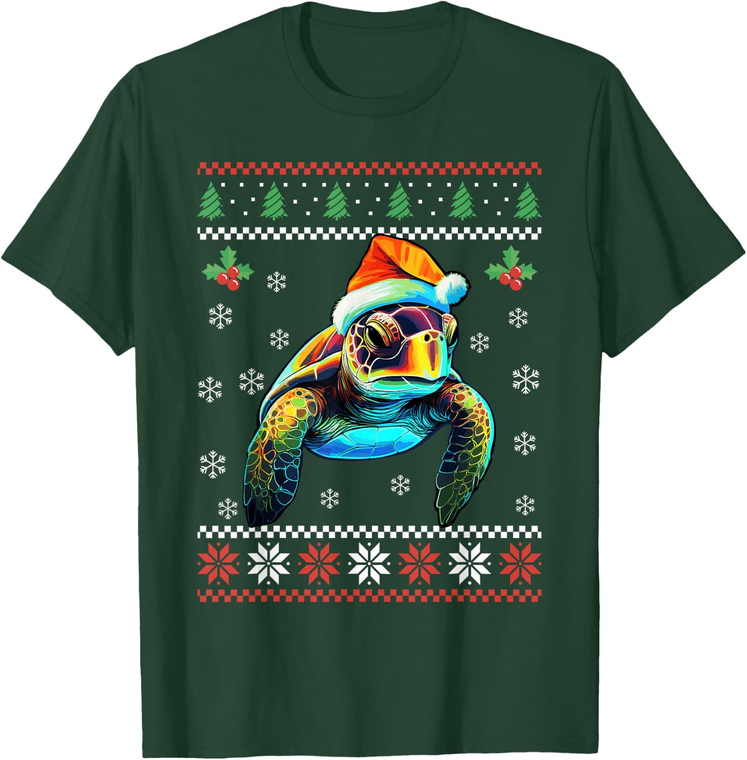 Sea Turtle Ugly Christmas Sweater Xmas For Adults Kids T-Shirt - T-Shirt | Forest