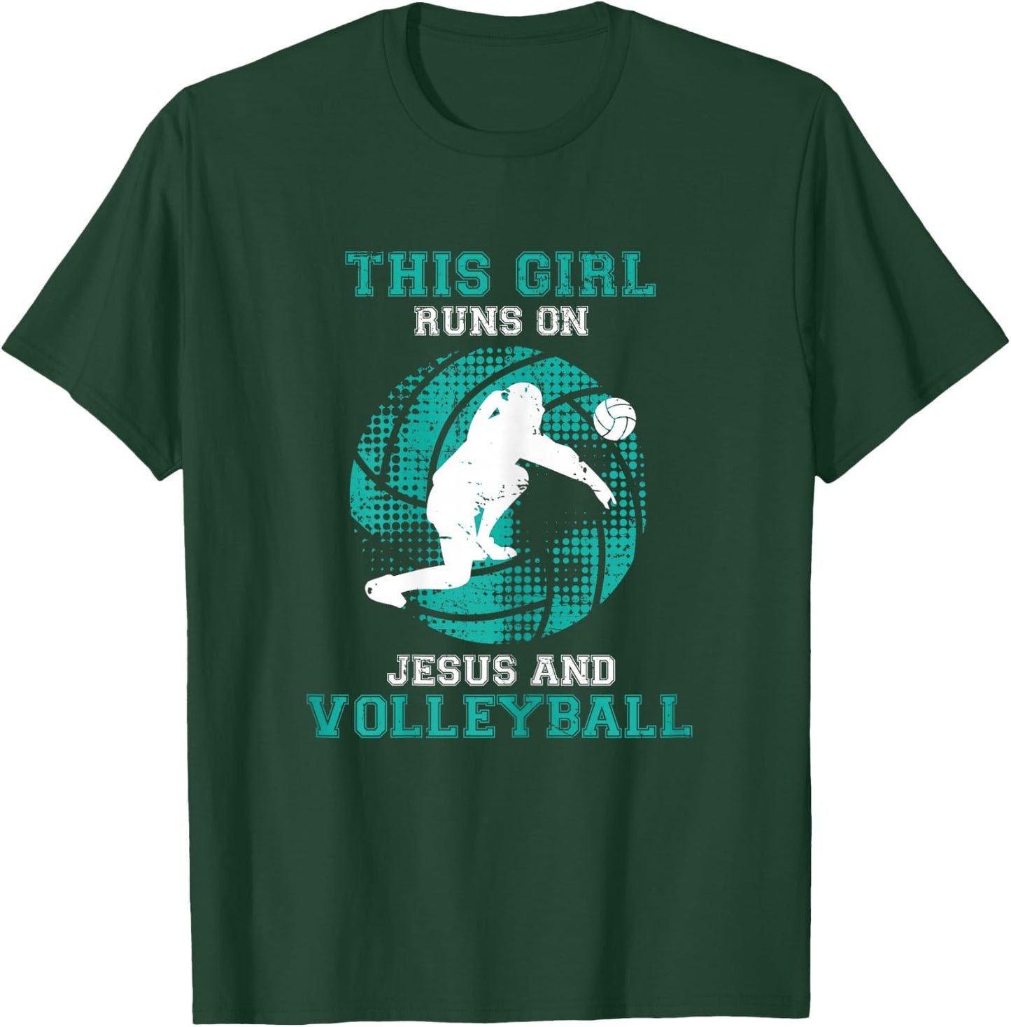 This Girl Runs On Jesus And Volleyball Shirt Teen Cute Gifts T-Shirt - T-Shirt | Forest