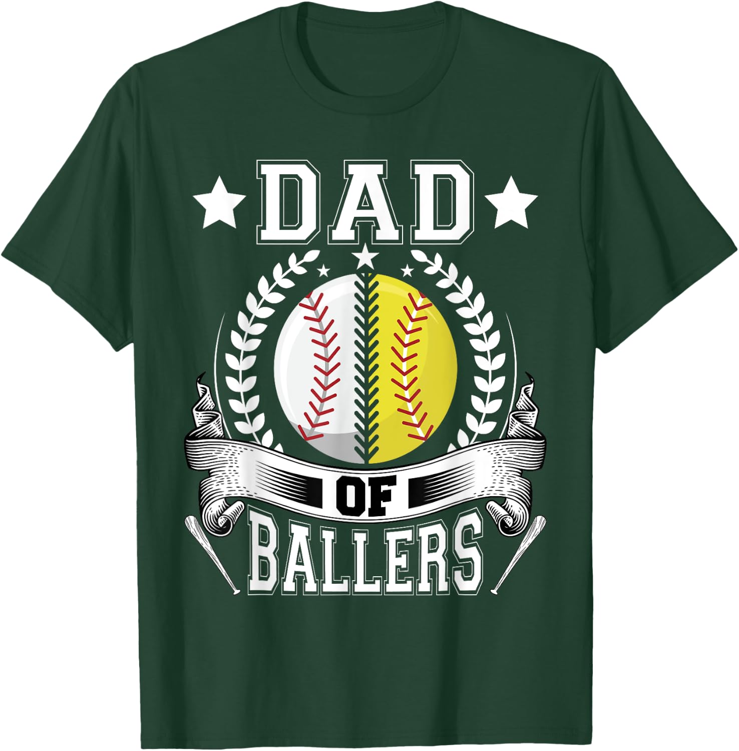 Dad of Ballers Funny Baseball Funny Dad Softball T-Shirt - T-Shirt | Forest